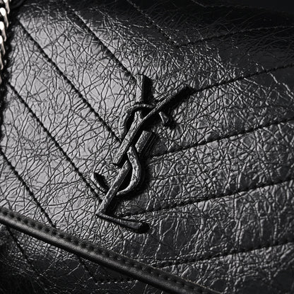 Saint Laurent Niki Medium Black Crinkled Leather Shoulder Bag
