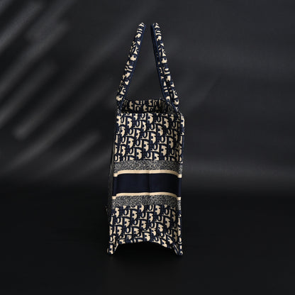 Christian Dior Large Book Tote – Blue Oblique Embroidery