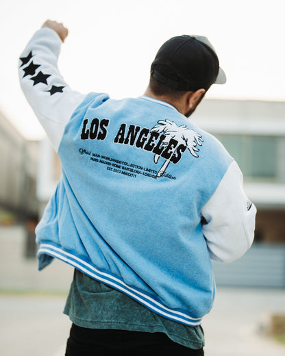 LA Sky Blue Letterman Jacket | Varsity Jackets | Evo Wardrobe | Unisex